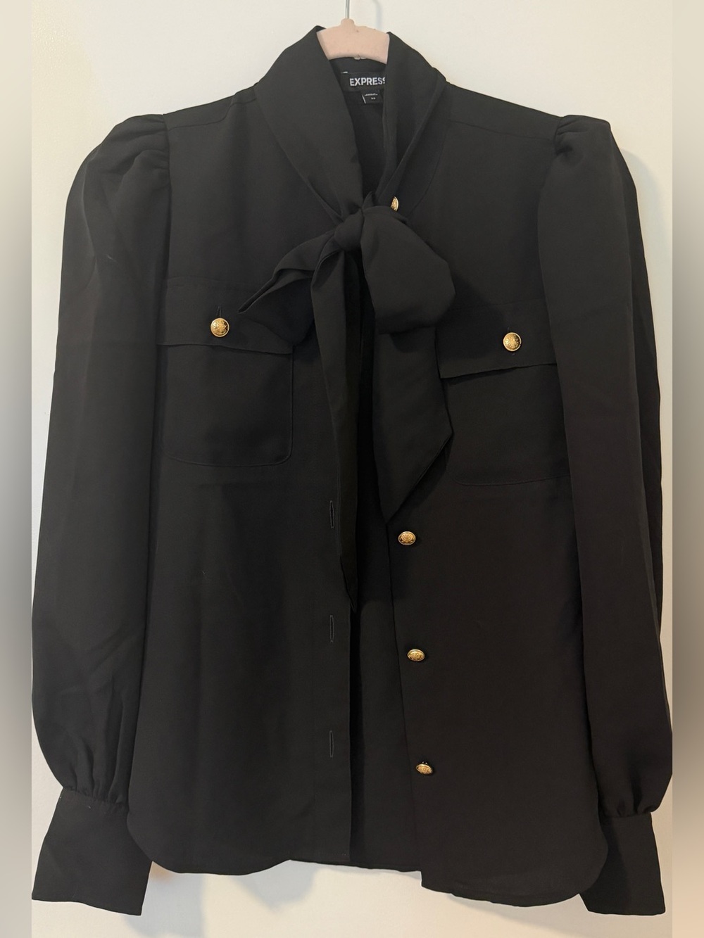 Express Black Bow-Tie Blazer with Gold Buttons